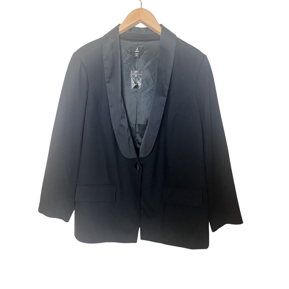 Jason Wu Black Satin Lapel Collar Single Button Tuxedo Blazer Women's Plus Sz 24